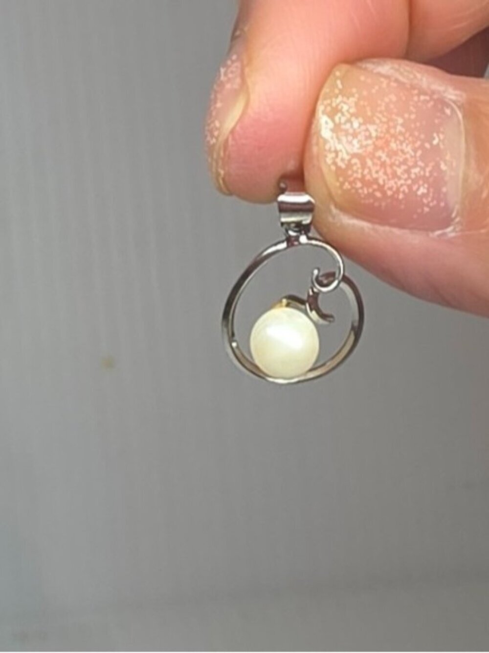 modernist retro Japanese saltwater cultured akoya vintage pearl pendant silver